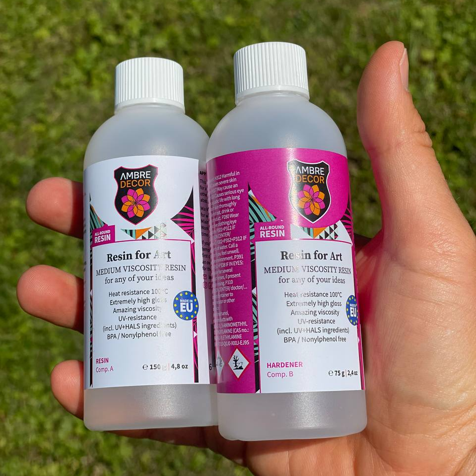 AmbreDecor®. TESTEUR. Résine de viscosité moyenne pour l'art. Pour toutes vos idées. 0,225 kg.